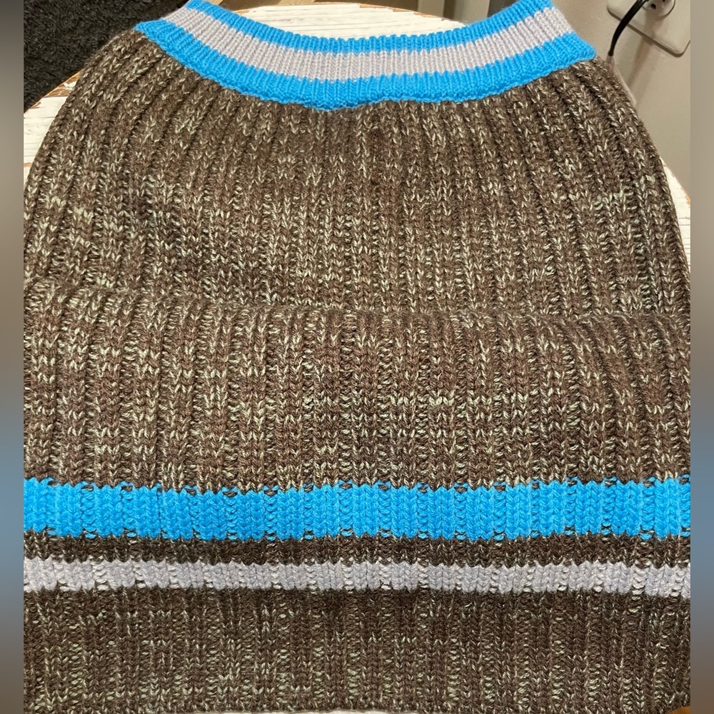 Brown Knit Sweater with Blue and Gray Stripes
2XL